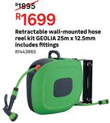 Geolia Retractable Wall-Mounted Hose Reel Kit 25m x 12.5mm Including Fittings 81443865