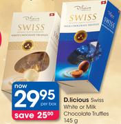 D.licious Swiss White Or Milk Chocolate Truffles-145G Per Box