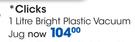 Clicks 1ltr Bright Plastic Vacuum Jug