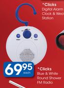 Clicks Blue & White Round Shower FM Radio Each