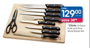 Clicks 10-Piece Knife And Pine Wood Board Set-Per Set