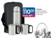 Clicks 3-Piece Stainless Steel Flask-500ml & Mug Set-Per Set