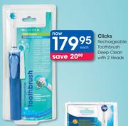 Clicks Rechargeable Toothbrush Deep Clean With 2 Heads