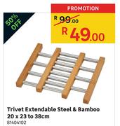 Trivet Extendable Steel & Bamboo-20 x 23 To 38cm