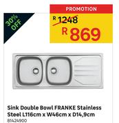 Sink Double Bowl Franke Stainless Steel-L116cm x W46cm x D14.9cm