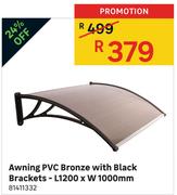 Awning PVC Bronze With Black Brackets-L1200 x W1000mm