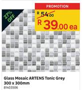 Glass Mosaic Artens Tonic Grey-300 x 300mm Each
