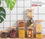 Delinia Stackable Glass Container With Beech Lids Set Of 4 W11 x D11 x H10 & 15.7cm