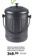 Delinia Compost Bin Black Metal With Charcoal Filter W18.5 x D18.5 x H28.5cm