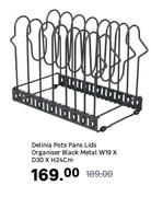Delinia Pots Pans Lids Organiser Black Metal W19 x D30 x H24cm