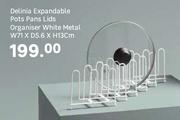 Delinia Expandable Pots Pans Lids Organiser White Metal W71 x D5.6 x H13cm