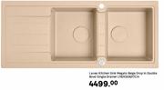 Laveo Kitchen Sink Megalo Beige Drop In Double Bowl Single Drainer L116 x 50 x D17cm