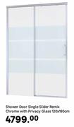 Sensea Shower Door Single Slider Remix Chrome With Privacy Glass 120 x 195cm
