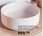 Sensea Studio Ceramic Round Freestanding Basin White Shiny W37cm x D37cm x H12cm