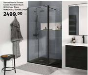Sensea Remix Shower Screen & Arm Black With Clear Glass W90cm x D0.8cm x H200cm