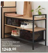Spaceo Frame Shoe Rack Metal & Wood W80cm x D21.6cm x H45cm