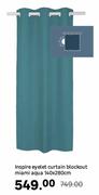 Inspire Eyelet Curtain Blockout Miami Aqua-140 x 280cm