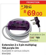 Extension 2 x 3 Pin Multiplug 10A Purple 5m