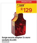 ELLIES Surge Secure Adaptor 2 x Euro Sockets 