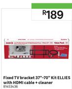 Ellies Fixed TV Bracket 37"-70" Kit With HDMI Cable + Cleaner