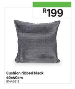 Cushion Ribbed Black 40 x 40cm
