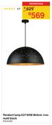 Pendant Lamp E27 60W 40cm Iron Matt Black