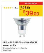 LED Bulb GU10 Glass 5W 460LM Warm White