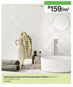 Subway Tile Ceramic White Bevelled Gloss 10 x 20-Per Sqm