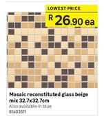 Mosaic Reconstituted Glass Beige Mix 32.7 x 32.7cm-Each