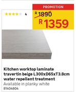Kitchen Worktop Laminate Travertin Beige L300 x D65 x T3.8cm 