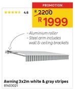Awning 3 x 2m White & Gray Strips 81403021