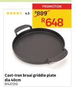 Cast Iron Braai Griddle Plate Dia 40cm