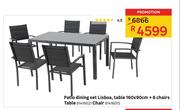 Lisboa Patio Dining Set, Table 160 x 90cm + 6 Chairs 