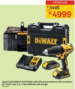 Dewalt Impact Drill DCD778S2K With Drill And Screwdriver Bits Accessory Kit, Tstak 1 And 2, 2 x 1.5a