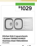 Franke Kitchen Sink 2 Square Bowls 1 Drainer NVN621 (Stainless Steel)-1160 x 460mm