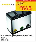Kitchen Recycle Pedal Bin Chrome-3 x 15Ltr