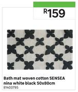 Bath Mat Woven Cotton SENSEA Nina White Black-50 x 80cm