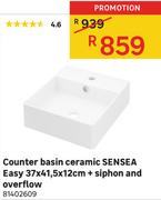 Counter Basin Ceramic SENSEA Easy 37 x 41.5 x 12cm + Siphon And Overflow
