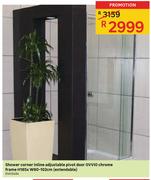 Shower Corner Inline Adjustable Pivot Door OVVIO Chrome Frame H185 X W80-102cm(Extendable)