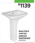 Basin Solo With Full Pedestal Martinique
