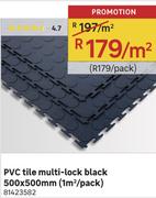 PVC Tile Multi-Lock Black 500x500mm-Per Sqm