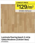 Laminate Flooring Beech 3 Strip 1290x194x6mm-Per Box