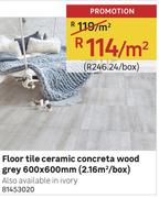 Floor Tile Ceramic Concreta Wood (Grey) 600x600mm-Per Box