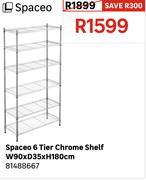 Spaceo 6 Tier Chrome Shelf W90 x D35 x H180cm 81488667