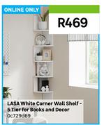Lasa White Corner Wall Shelf 5 Tier For Books & Decor Oc729d69