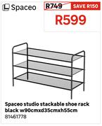 Spaceo Studio Stackable Shoe Rack Black W90cm x d35cm x h55cm 81461778