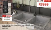 Laveo Kitchen Sink Megalo Grey Drop In Dbl Bowl Single Drainer 81483738