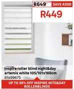 Inspire Roller Blind Night & Day Artemis White 105/101 x 160cm 81499675