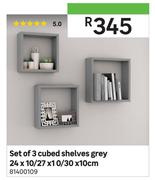 Set Of 3 Cubed Shelves (Gray) 24 x 10/ 27 x 10/ 30 x 10cm