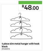 4 Piece Slim Metal Hanger With Hook (Black)